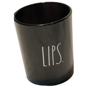 Rae Dunn LIPS Black Ceramic Makeup Brush Holder Vanity Cup Organizer 6 Inch